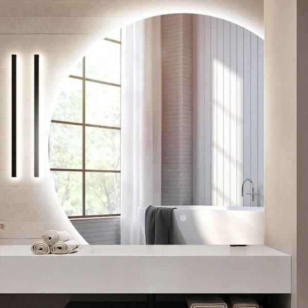 FenomÉ Sensa Specchio Da Bagno Semicircolare - Illuminazione Led E Riscaldamento Dello Specchio - 80 Cm-image