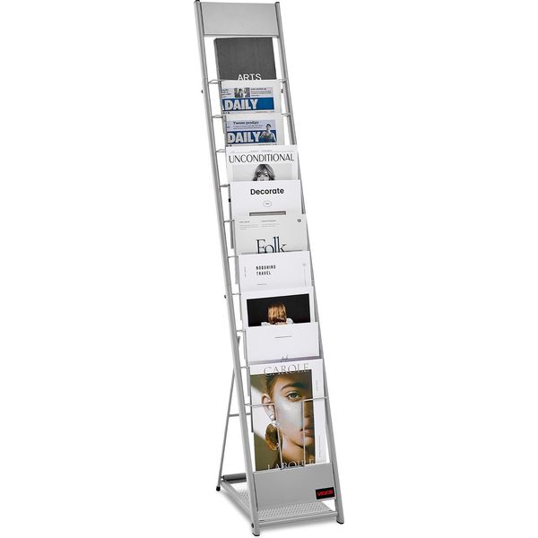 Vevor Portadepliant Porta Riviste Con 10 Tasche, Porta Letteratura Porta Catalogo Inclinato, Porta Libri Da Terra Per Fiere, Mostre Per Uffici, Negozi Per Esposizioni, Argento-image