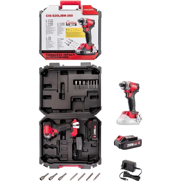 Avvitatore A Impulsi A Batteria Worcraft Hex 1/4" 260Nm Cis-S20Libm-260, 1X2,0Ah, Caricatore"-image