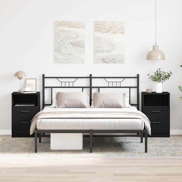 Vidaxl Comodino 2 Pezzi Rovere Nero 40 X 35 X 65 Cm Materiale A Base Di Legno-image