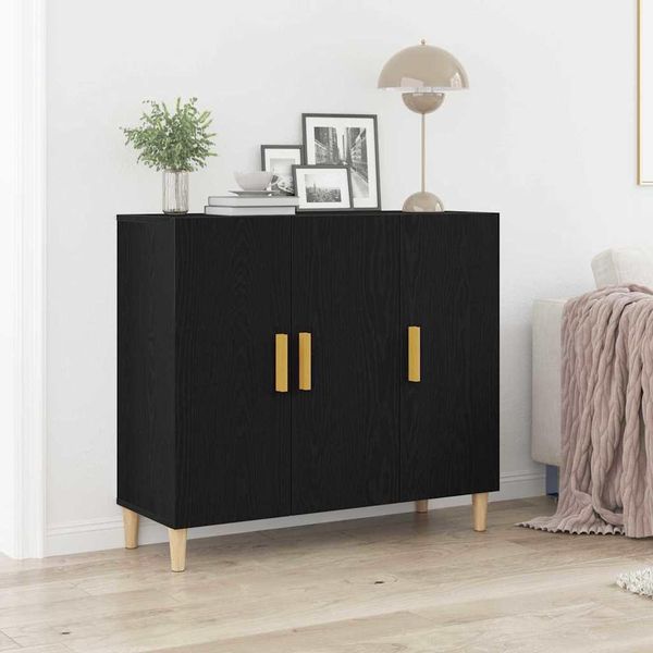 Maison Exclusive - Credenza Effetto Rovere Nero 90 X 34 X 80 Cm Materiale Ligneo-image