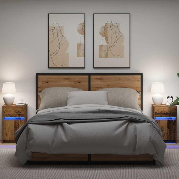 Vidaxl Comodino Led 2 Pezzi In Legno Di Recupero 38 X 34 X 61 Cm Materiale A Base Di Legno-image