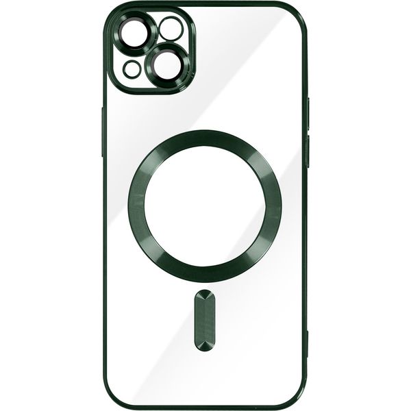 Custodia In Silicone Magsafe Apple Iphone 14 Protezione Fotocamera Cornice Cromata Verde Scuro-image