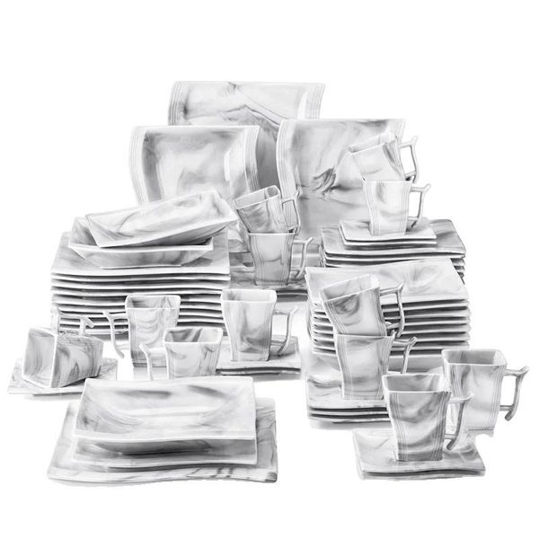 Set Di Stoviglie In Porcellana Di Marmo, Lavabili In Microonde E In Lavastoviglie, Design Elegante, 60 Pezzi-image