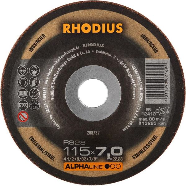Disco Da Sbavo Rhodius Rs 28 115X7,0X22,23Mm Acciaio Inox Alphaline - 208732-image