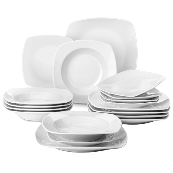 Set Di Stoviglie Malacasa Julia, Servizio Da 18 Pezzi Per 6 Persone, In Porcellana Ecologica, Resistente E Lavabile In Lavastoviglie,-image