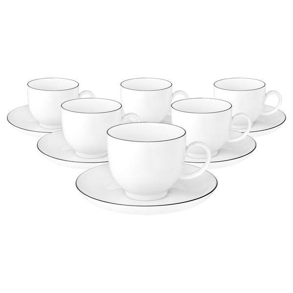 Seltmann Weiden Kaffeetassen Mit Untertassen Lido Black Line 220 Ml 6Er Set-image