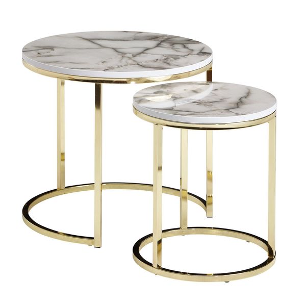 Finebuy Tavolino Di Design Set Di 2 Tavolini Da Caffè Rotondi Effetto Marmo 2 Pezzi Struttura Del Tavolo Metallo Piccoli Tavoli Da Soggiorno Tavolini Da Caffè Moderni-image