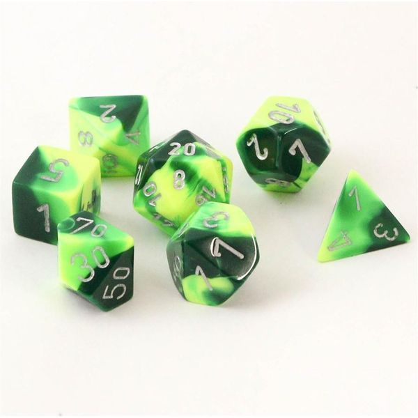Set Di Cubetti Chessex Gemini Verde-Giallo Argento 7 Pezzi-image