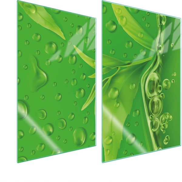 Piastre Copri Fornelli 2 Pezzi 35X52 Ceramica Copri Piano Cottura Vetro Tagliere Fogliame Verde-image