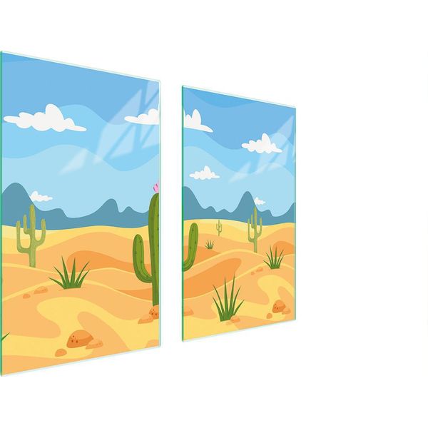 Piastre Copri Fornelli 2 Pezzi 75X52 Copri Piano Cottura In Ceramica Tagliere In Vetro Montagne Cactus-image