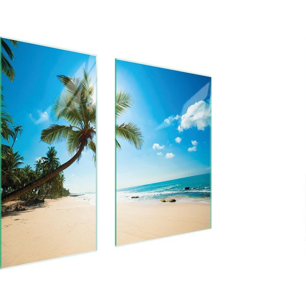 Piastre Copri Fornelli 2 Pezzi 75X52 Ceramica Copri Piano Cottura Tagliere Vetro Paesaggio Spiaggia-image