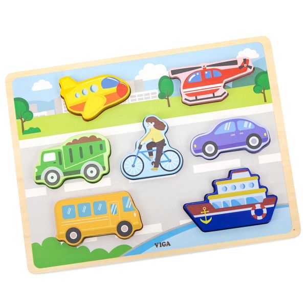Viga Montessori Puzzle In Legno Puzzle 2In1 Figurine Veicoli-image