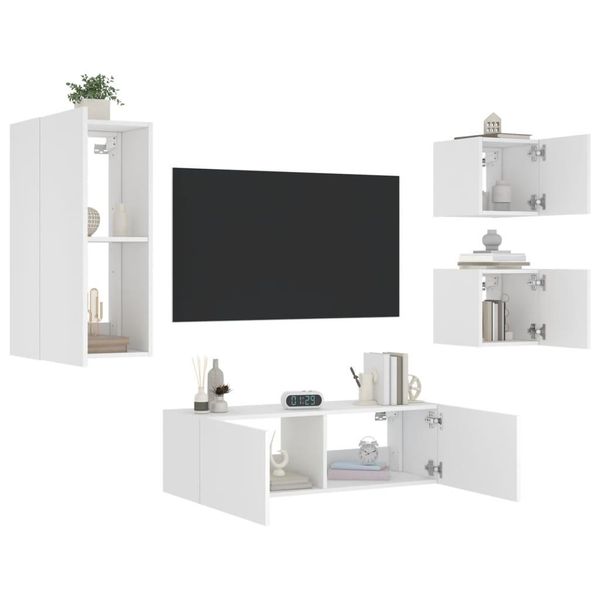 Maison Exclusive - Mobili Tv A Muro 4Pz Con Luci Led Bianchi-image