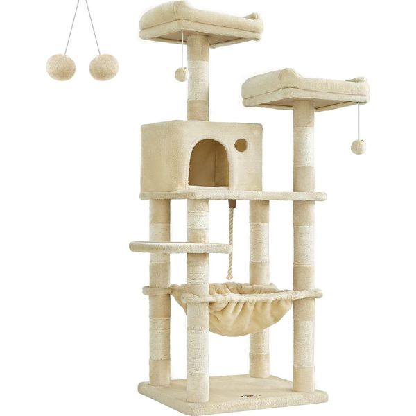Feandrea Tiragraffi, Albero Tiragraffi 143 Cm, 2 Comode Piattaforme Di Osservazione, Beige-image