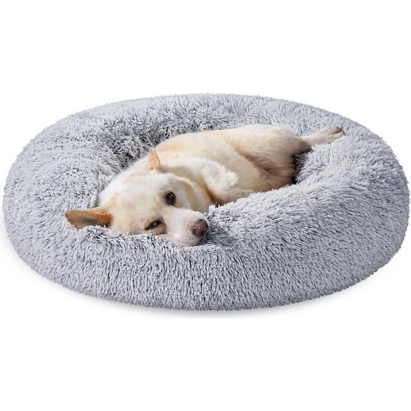 Lettino Per Cani Feandrea, Cestino Per Gatti, Cuscino A Ciambella, Lavabile, Imbottitura Centrale Rimovibile, Peluche Lungo, Diametro 80 Cm, Grigio Ombra-image