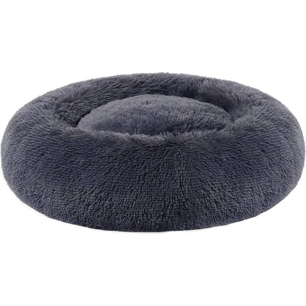 Lettino Per Cani Feandrea, Cestino Per Gatti, Cuscino A Ciambella, Lavabile, Imbottitura Centrale Rimovibile, Peluche Lungo, Diametro 50 Cm, Grigio Scuro-image