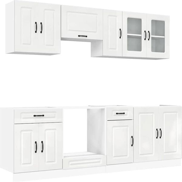 Vidaxl Set Di 8 Mobili Da Cucina Kalmar In Materiale Ligneo Bianco Lucido-image