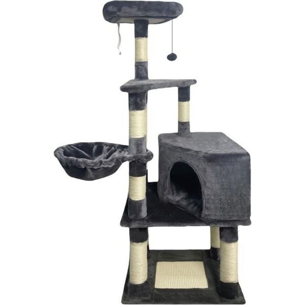 Swifty Albero Per Gatti - 55 X 40 X 138 Cm - Grigio Scuro - 3 Piattaforme, 1 Posatoio, 1 Cuccia, Tiragraffi-image