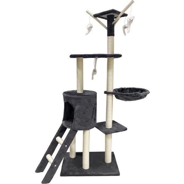 Albero Per Gatti Grigio Scuro 79 X 34 X 138 Cm Con 3 Piattaforme, 1 Posatoio, 1 Nascondiglio E 1 Scala-image