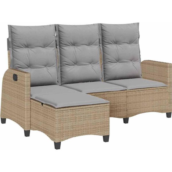 Vidaxl Divano Da Giardino Con Funzione Reclinabile Cuscini A Forma Di L Beige Poly Rattan-image