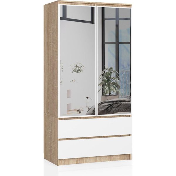 Akord Armadio 2 Ante 2 Cassetti 2 Specchi Rovere Sonoma E Bianco 90X51X180-image
