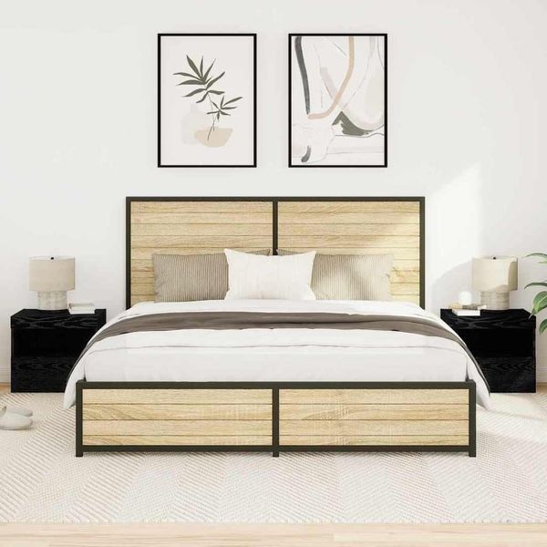 Vidaxl Comodino 2 Pezzi Rovere Nero 50 X 40 X 45 Cm Materiale A Base Di Legno-image