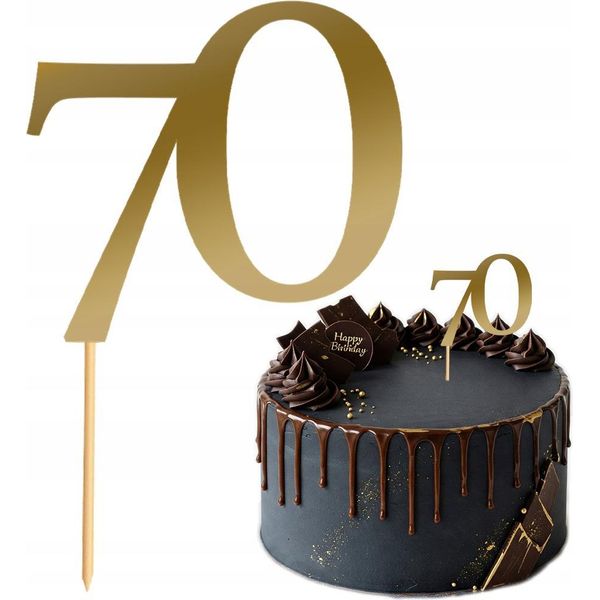 Cake Topper Decorazione Numero 70 Figura Compleanno Anniversario Oro-image