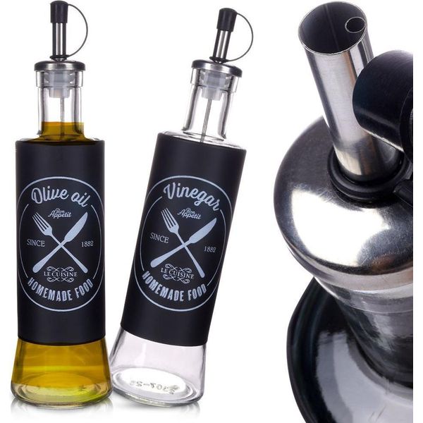 2X Bottiglia Di Vetro Con Dispenser Per Olio D'oliva E Aceto 300Ml-image