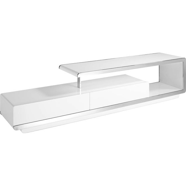 Porta Tv Angel Cerdá In Legno Bianco Con Base In Acciaio Cromato E Base In Acciaio Cromato 3042-image