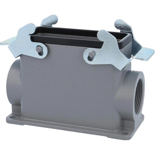 04301160241 Harting Han 16B Custodia A Base Alta, Uscita Cavi Laterale 2Xm32, Con 2 Traverse M32 A Vite-image