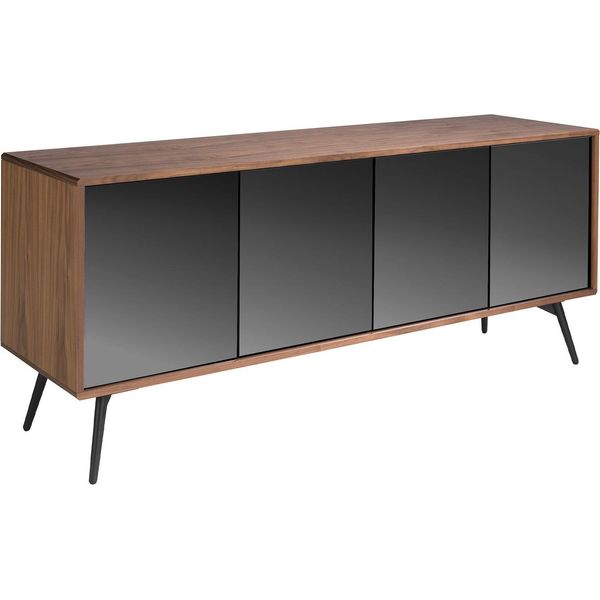 Credenza Angel Cerdá In Vetro Nero Con Effetto Specchio, Noce E Acciaio Nero 3061-image