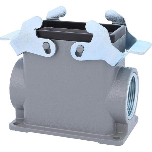 04301100268 Harting Han 10B Custodia A Base Alta, Uscita Cavi Laterale 2Xm32, Con 2 Traverse M32 A Vite-image
