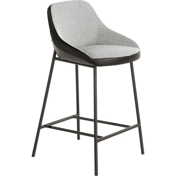 Sgabello Angel Cerdá In Tessuto Grigio Ed Ecopelle Nera 4100-image