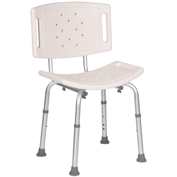 Aiorber Sedia Da Doccia Regolabile In Altezza Con Schienale E Maniglie, Antiscivolo E Impermeabile, Robusto Sedile Da Doccia In Alluminio, Bianco-image