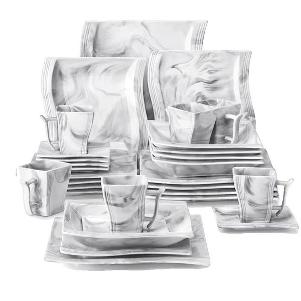 Set Di Stoviglie In Porcellana Di Marmo, Lavabili In Microonde E In Lavastoviglie, Design Elegante, 30 Pezzi-image