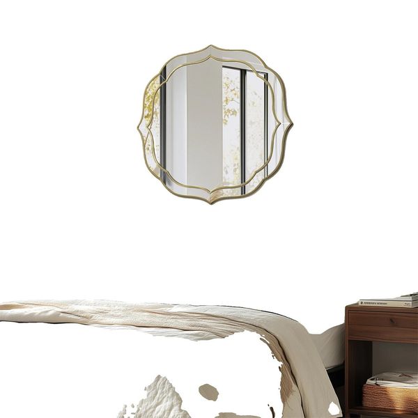 Specchio Da Parete, Design Decorativo Rotondo, Dimensioni 80 X 80 Cm, Oro-image