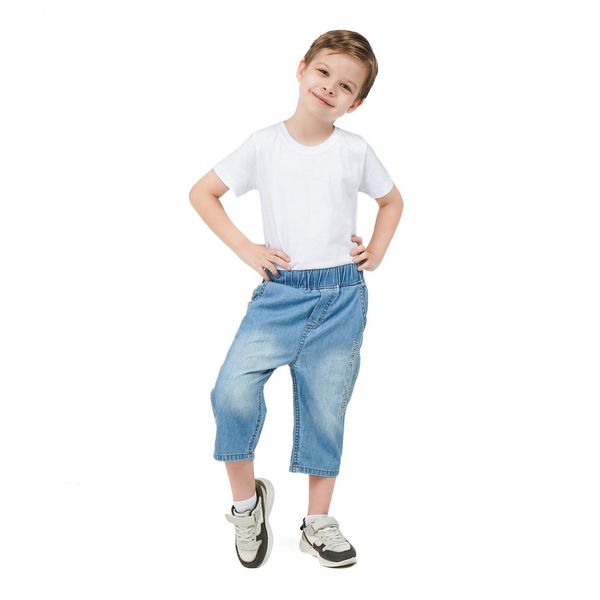Mod Jeans| Pantaloncini In Denim Per Ragazzi - Modello Rybaczki - Azzurro - 100% Cotone - Taglio Comodo Taglia 122, Età 7 Anni-image