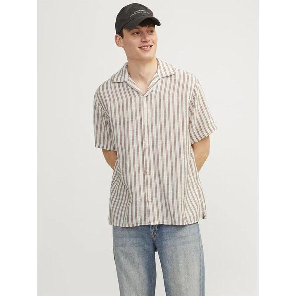 Jack & Jones Noto Stripe Resort - Camicia A Maniche Corte Beige S Uomo Beige S-image