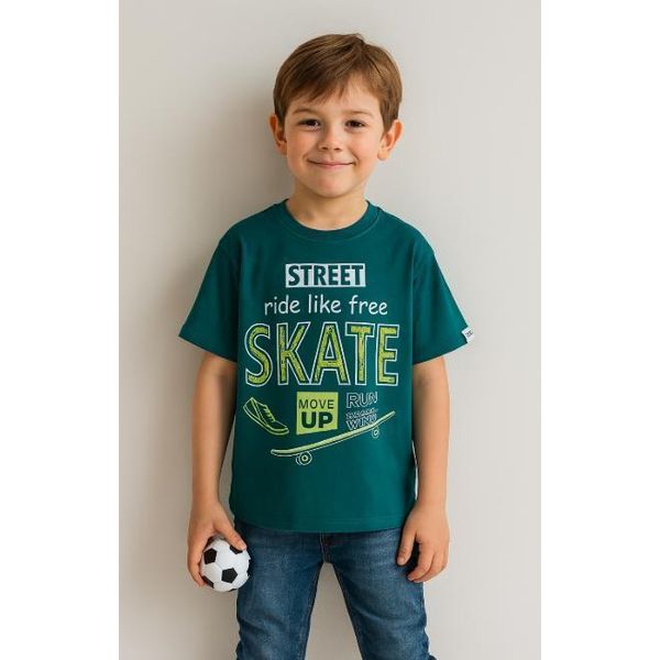 T-Shirt Da Bambino Mod Jeans - 100 % Cotone - Taglia 134, Età 9 Anni - Verde Smeraldo-image