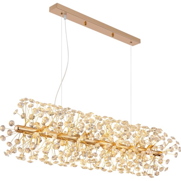 Lampada A Sospensione Led, 12 Lampadine, Cristalli, Trasparente, Oro, L 90 Cm-image