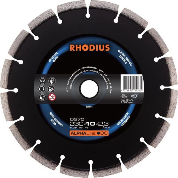 Rhodius 304095 DG70 Diamond Cutting Disc Diameter 230 Mm Bore Diameter 22.23 Mm Concrete 1 Pc(S)-image