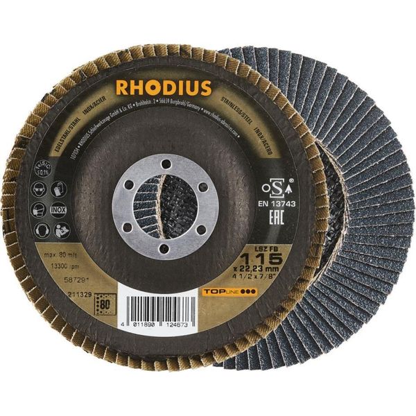 Rhodius 211329 Flap Disc Diameter 115 Mm Bore Diameter 22.23 Mm Stainless Steel, Steel 1 Pc(S)-image