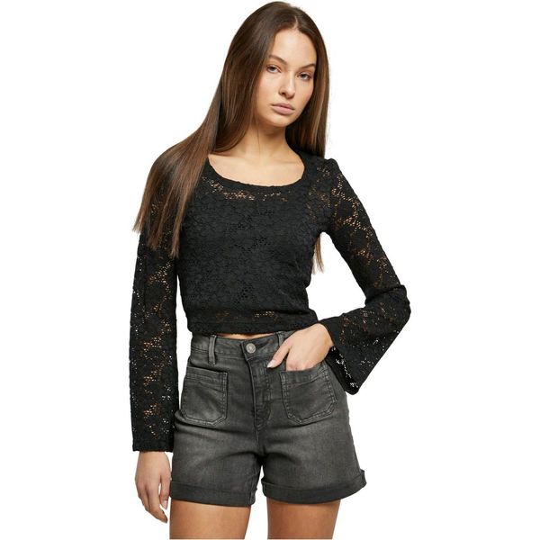 Urban Classics Donna Cropped Lace Longsleeve Manica Lunga Nero - Xxl-image