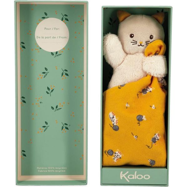 Kaloo Panno Coccole Gatto Giallo - Coperta Peluche Per Bambini Materiale Riciclato-image