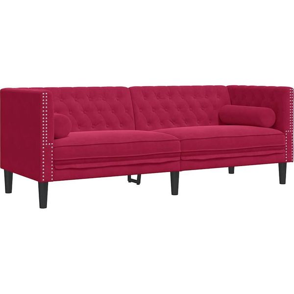 Vidaxl Divano Chesterfield Con Imbottiture A 3 Posti In Velluto Rosso Vino-image