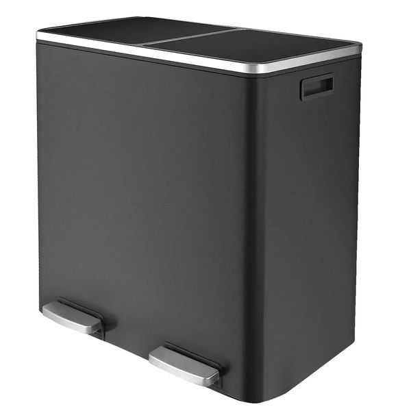 Cestino Per La Raccolta Differenziata A Doppio Scomparto, Capacità 60 Litri, Finitura In Acciaio Inox, Nero-image