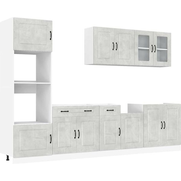 Vidaxl Set Di Mobili Da Cucina 7 Pezzi Kalmar Cemento Grigio Materiale A Base Di Legno-image