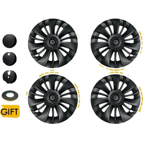 Coprimozzo Tesla Model Y, Finitura Nera Opaca, Facile Installazione, Lr Nero Opaco-image