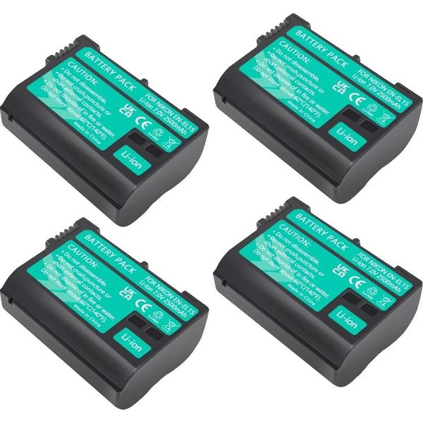 Batteria Palo Per Fotocamera EN-EL15, Capacità 2500Mah, Ricaricabile Agli Ioni Di Litio, 4 Batterie-image